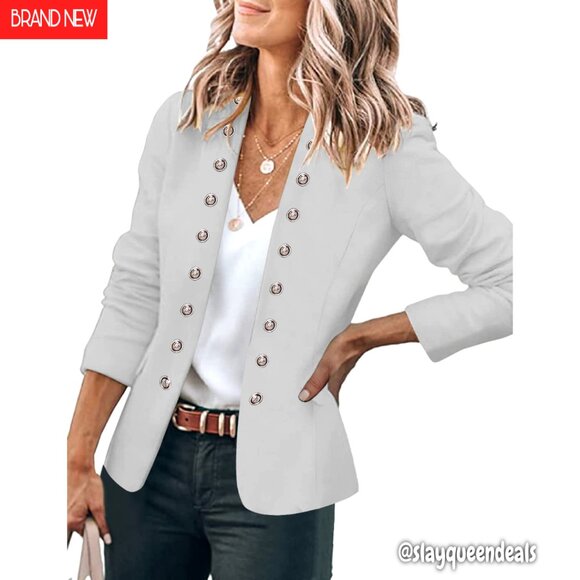 Women's Business Casual Blazer with Buttons and Pockets Open Front Cardigan